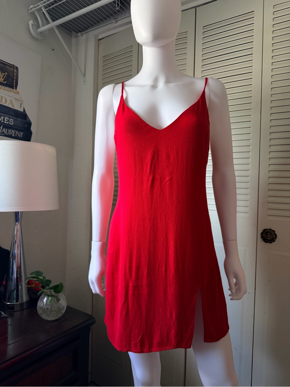 Reformation Bright Red Slip Dress with Slit size L - Picture 2 of 11